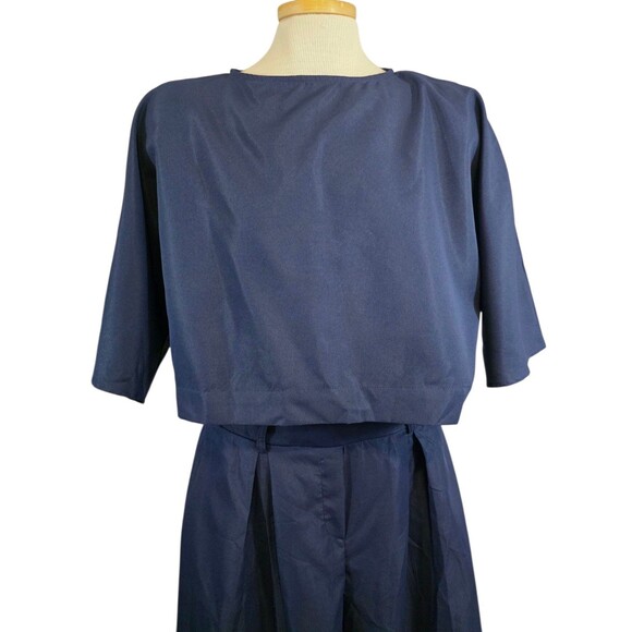 Zanzea Top And Pants Set Size Womans Large Navy Blue Ultra Wide Leg Stretch NWT - Picture 3 of 12